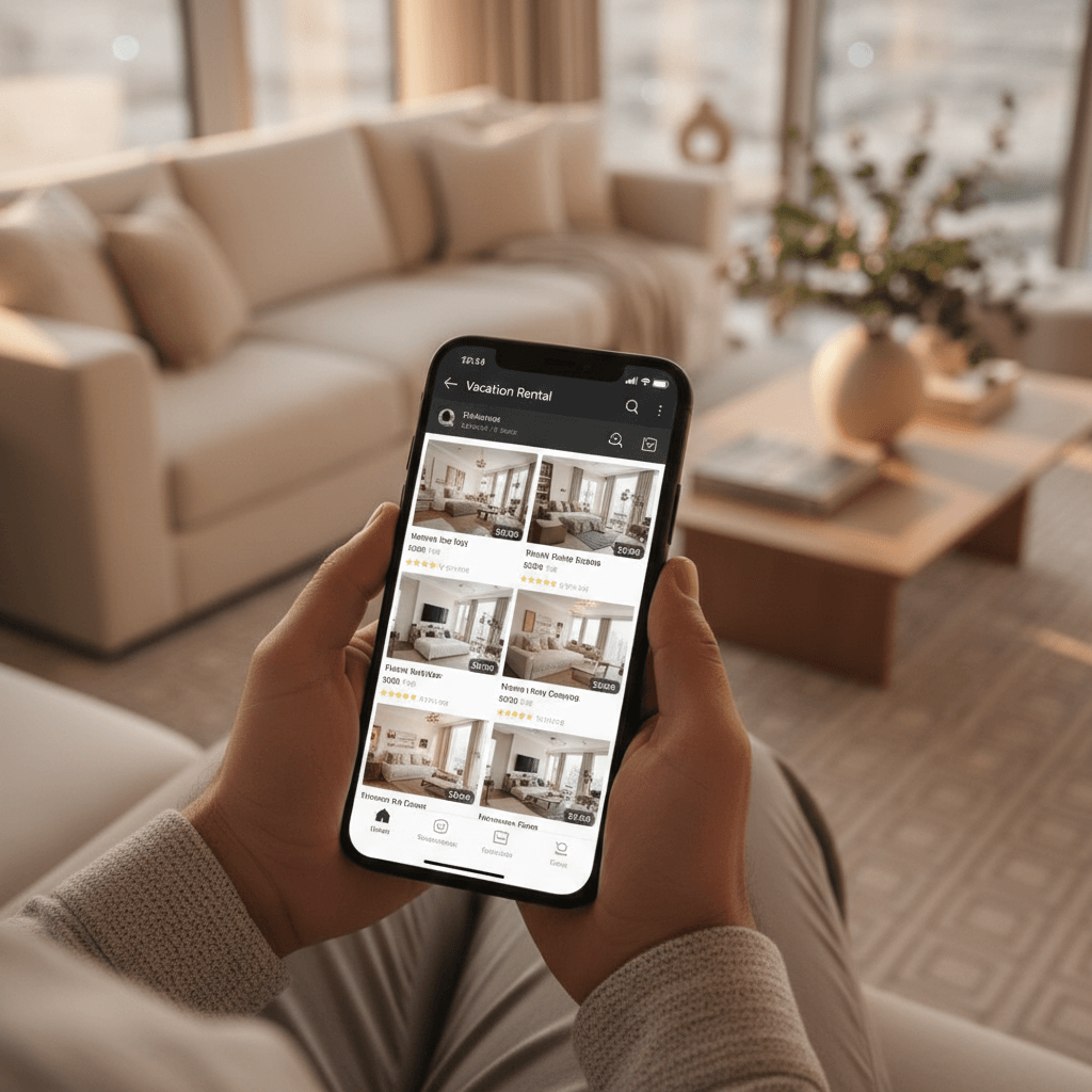 Person browsing vacation rental listings